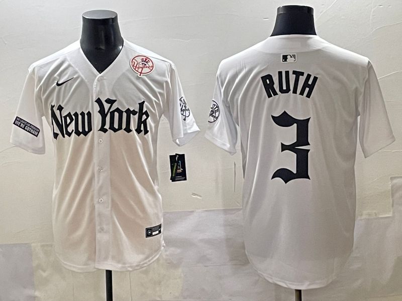Men 2025 New York Yankees #3 Ruth White Five generations Joint Name Nike MLB Jersey style 42